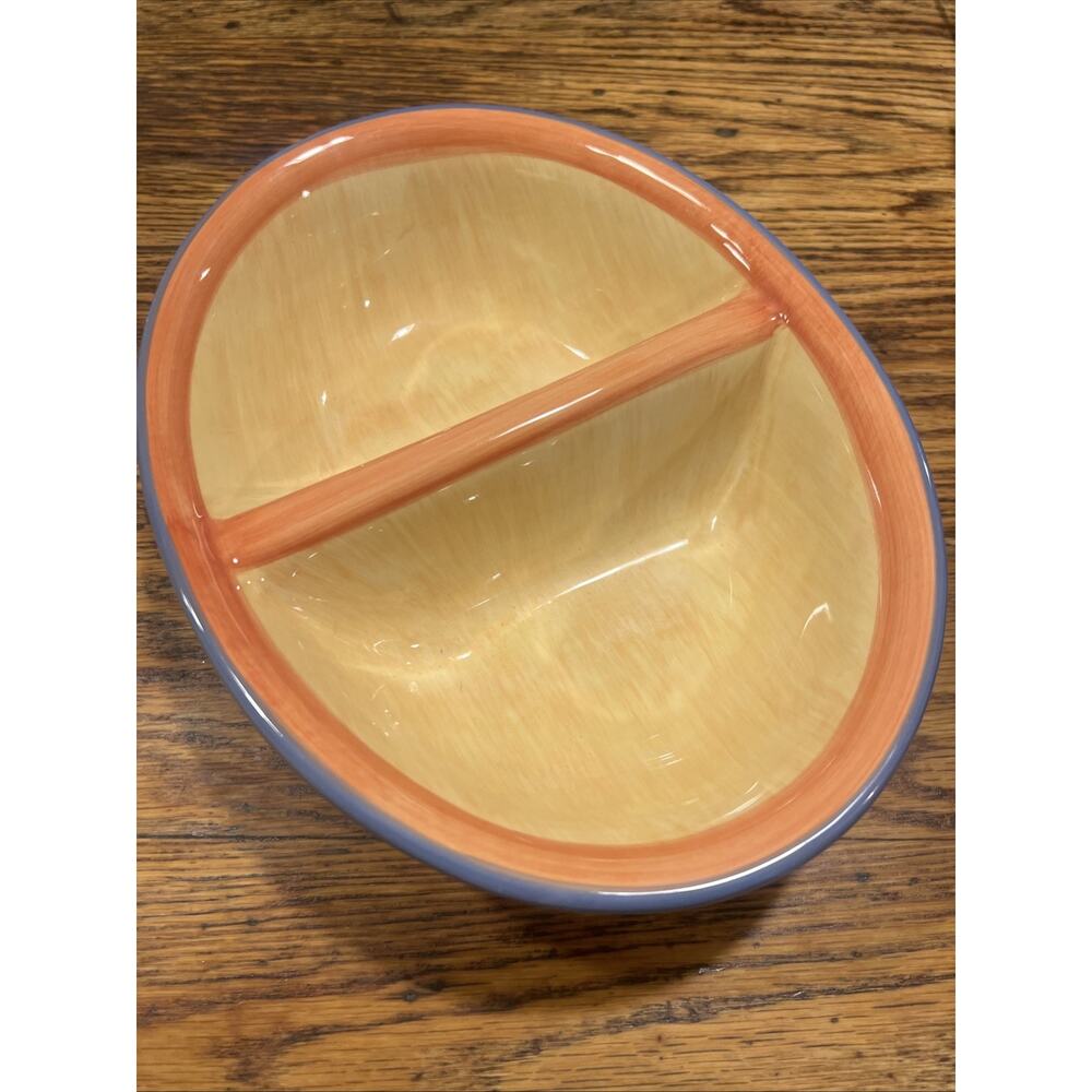 TWO Pfaltzgraff Napoli Hand Painted Oval LG Divided Serving Dish Vegetable Bowls